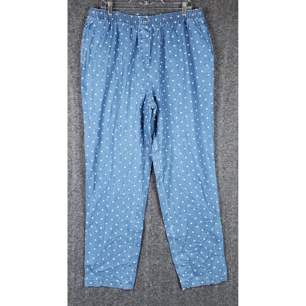 Woman Within Pants Womens 20WT Polka Dot Blue Elastic Waist Casual EUC